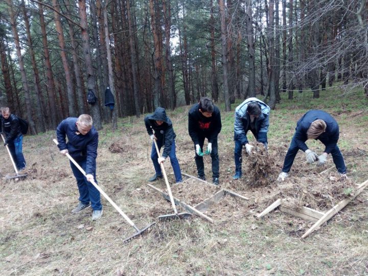 В преддверии Дня Победы студенты Мамадыша очистили территорию у памятника на горе Пузанка